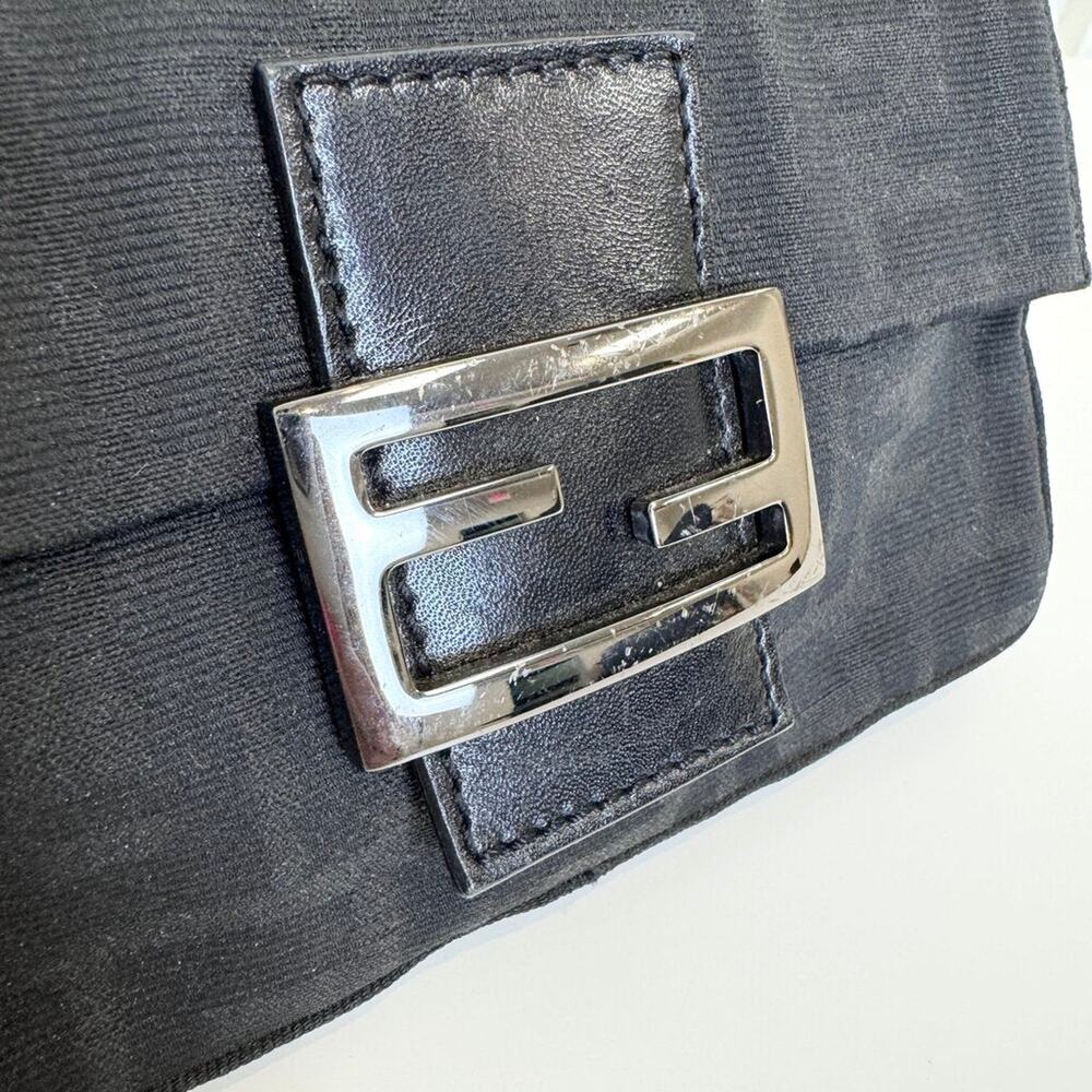 FENDI Black Zucca Monogram Mini Baguette Bag Gunmetal FF Logo Hardware Handbag - Picture 5 of 12